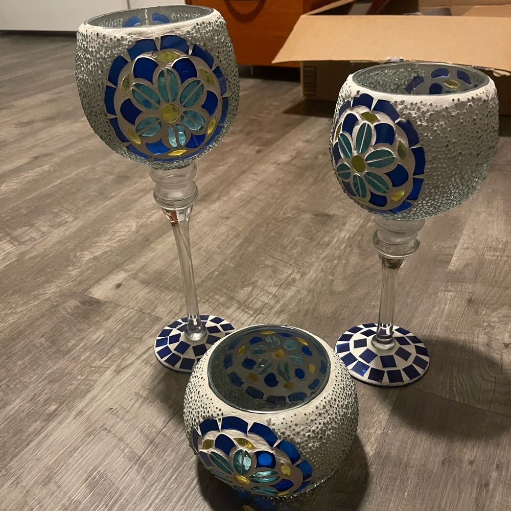 3pc Mosiac Candle Holder Set